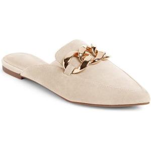 imageJuliet Holy Womens Mules Flats Pointed Toe Backless Loafers Slip on Metal Chain SlidesNude