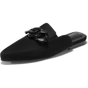 imageJuliet Holy Womens Mules Flats Pointed Toe Backless Loafers Slip on Metal Chain SlidesPlastic Chaincool Black