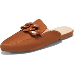 imageJuliet Holy Womens Mules Flats Pointed Toe Backless Loafers Slip on Metal Chain SlidesPlastic Chaindark Brown