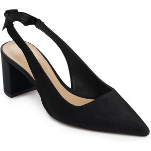 imageJuliet Holy Womens Pumps Pointed Toe Slip on Slingback Cute Bowknot Classic Chunky Block HeelsBlack