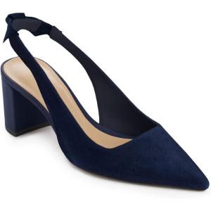 imageJuliet Holy Womens Pumps Pointed Toe Slip on Slingback Cute Bowknot Classic Chunky Block HeelsNavy