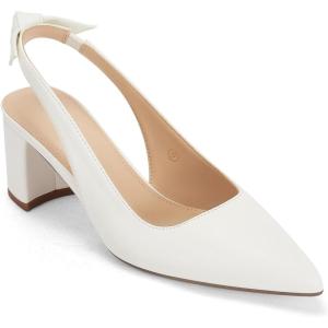 imageJuliet Holy Womens Pumps Pointed Toe Slip on Slingback Cute Bowknot Classic Chunky Block HeelsWhite