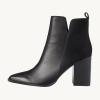 imageJuliet Holy Womens V Cut Ankle Boots Pointed Toe Stacked Chunky Heel Side Zipper Leather Cutout Western BootiesBlack