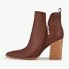 imageJuliet Holy Womens V Cut Ankle Boots Pointed Toe Stacked Chunky Heel Side Zipper Leather Cutout Western BootiesDark Brown