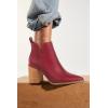 imageJuliet Holy Womens V Cut Ankle Boots Pointed Toe Stacked Chunky Heel Side Zipper Leather Cutout Western BootiesFuchsia