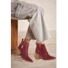imageJuliet Holy Womens V Cut Ankle Boots Pointed Toe Stacked Chunky Heel Side Zipper Leather Cutout Western BootiesFuchsia