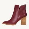imageJuliet Holy Womens V Cut Ankle Boots Pointed Toe Stacked Chunky Heel Side Zipper Leather Cutout Western BootiesFuchsia