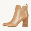 imageJuliet Holy Womens V Cut Ankle Boots Pointed Toe Stacked Chunky Heel Side Zipper Leather Cutout Western BootiesKhaki