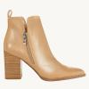 imageJuliet Holy Womens V Cut Ankle Boots Pointed Toe Stacked Chunky Heel Side Zipper Leather Cutout Western BootiesKhaki