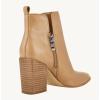 imageJuliet Holy Womens V Cut Ankle Boots Pointed Toe Stacked Chunky Heel Side Zipper Leather Cutout Western BootiesKhaki
