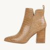 imageJuliet Holy Womens V Cut Ankle Boots Pointed Toe Stacked Chunky Heel Side Zipper Leather Cutout Western BootiesLight Coffee