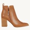 imageJuliet Holy Womens V Cut Ankle Boots Pointed Toe Stacked Chunky Heel Side Zipper Leather Cutout Western BootiesOrange Brown