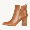 imageJuliet Holy Womens V Cut Ankle Boots Pointed Toe Stacked Chunky Heel Side Zipper Leather Cutout Western BootiesOrange Brown