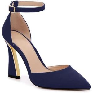 imageJuliet Holy Womens Pumps Point Closed Toe Heels Buckle Ankle Strap DOrsay Heeled SandalsNavy Blue