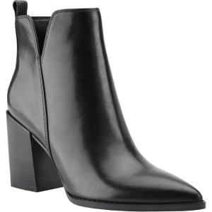 imageJuliet Holy Womens V Cut Ankle Boots Pointed Toe Stacked Chunky Heel Side Zipper Leather Cutout Western BootiesBlack