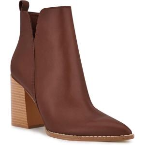 imageJuliet Holy Womens V Cut Ankle Boots Pointed Toe Stacked Chunky Heel Side Zipper Leather Cutout Western BootiesDark Brown