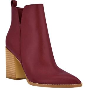 imageJuliet Holy Womens V Cut Ankle Boots Pointed Toe Stacked Chunky Heel Side Zipper Leather Cutout Western BootiesFuchsia
