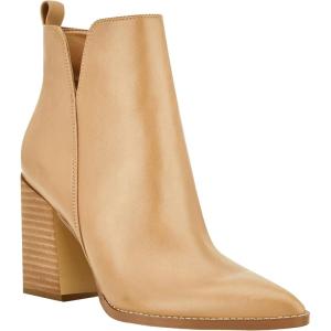 imageJuliet Holy Womens V Cut Ankle Boots Pointed Toe Stacked Chunky Heel Side Zipper Leather Cutout Western BootiesKhaki