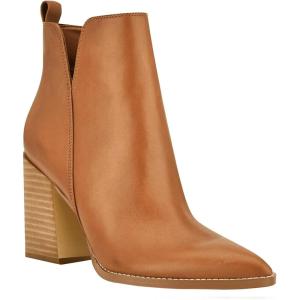 imageJuliet Holy Womens V Cut Ankle Boots Pointed Toe Stacked Chunky Heel Side Zipper Leather Cutout Western BootiesOrange Brown