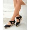 imageJuliet Holy Womens Espadrille Wedges Sandals Platform Bohemian Slipons Elastic Strap Knotted Canvas ShoesBlack