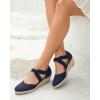 imageJuliet Holy Womens Espadrille Wedges Sandals Platform Bohemian Slipons Elastic Strap Knotted Canvas ShoesNavy Blue