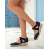 imageJuliet Holy Womens Espadrille Wedges Sandals Platform Bohemian Slipons Elastic Strap Knotted Canvas ShoesNavy Blue