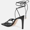 imageJuliet Holy Womens Lace Up Heeled Sandals Square Open Toe Stiletto Heels Strappy Summer Dressy ShoesBlack