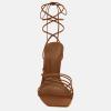 imageJuliet Holy Womens Lace Up Heeled Sandals Square Open Toe Stiletto Heels Strappy Summer Dressy ShoesBrown