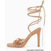 imageJuliet Holy Womens Lace Up Heeled Sandals Square Open Toe Stiletto Heels Strappy Summer Dressy ShoesCamel