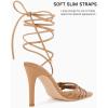 imageJuliet Holy Womens Lace Up Heeled Sandals Square Open Toe Stiletto Heels Strappy Summer Dressy ShoesCamel
