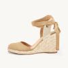 imageJuliet Holy Womens Lace up Espadrilles Closed Toe Wedges Sandals Strappy Slingback Platform HeelsKhaki