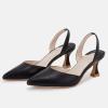 imageJuliet Holy Womens Pumps Shoes Pointed Toe Slip on Slingback Elastic Strap Classic Kitten HeelsCool Black