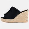 imageJuliet Holy Womens Wedge Sandals Peep Toe Denim Slip On Backless Espadrilles Platform Sandal ShoesBlack