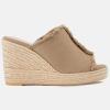 imageJuliet Holy Womens Wedge Sandals Peep Toe Denim Slip On Backless Espadrilles Platform Sandal ShoesKhaki