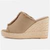 imageJuliet Holy Womens Wedge Sandals Peep Toe Denim Slip On Backless Espadrilles Platform Sandal ShoesKhaki