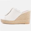 imageJuliet Holy Womens Wedge Sandals Peep Toe Denim Slip On Backless Espadrilles Platform Sandal ShoesWhite