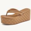 imageWomens Platform Wedge Slides Sandals Open Toe Slip on FlipFlops Comfort Summer Beach Casual Wedges ShoesBrown