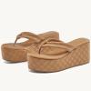 imageWomens Platform Wedge Slides Sandals Open Toe Slip on FlipFlops Comfort Summer Beach Casual Wedges ShoesBrown