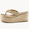 imageWomens Platform Wedge Slides Sandals Open Toe Slip on FlipFlops Comfort Summer Beach Casual Wedges ShoesGold