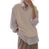 imageWomens V Neck Sweater Vest Oversized Sleeveless Loose Knit Tops Cable Sleeveless SweaterBeige