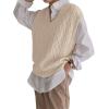 imageWomens V Neck Sweater Vest Oversized Sleeveless Loose Knit Tops Cable Sleeveless SweaterBeige