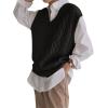 imageWomens V Neck Sweater Vest Oversized Sleeveless Loose Knit Tops Cable Sleeveless SweaterBlack