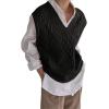 imageWomens V Neck Sweater Vest Oversized Sleeveless Loose Knit Tops Cable Sleeveless SweaterBlack