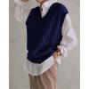 imageWomens V Neck Sweater Vest Oversized Sleeveless Loose Knit Tops Cable Sleeveless SweaterBlue