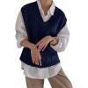 imageWomens V Neck Sweater Vest Oversized Sleeveless Loose Knit Tops Cable Sleeveless SweaterBlue
