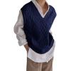 imageWomens V Neck Sweater Vest Oversized Sleeveless Loose Knit Tops Cable Sleeveless SweaterBlue