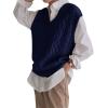 imageWomens V Neck Sweater Vest Oversized Sleeveless Loose Knit Tops Cable Sleeveless SweaterBlue