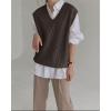 imageWomens V Neck Sweater Vest Oversized Sleeveless Loose Knit Tops Cable Sleeveless SweaterCoffee