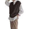 imageWomens V Neck Sweater Vest Oversized Sleeveless Loose Knit Tops Cable Sleeveless SweaterCoffee