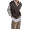 imageWomens V Neck Sweater Vest Oversized Sleeveless Loose Knit Tops Cable Sleeveless SweaterCoffee